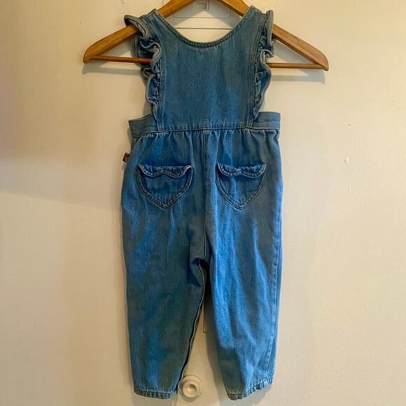 Vintage Baby Denim Jumpsuit Teddy Bear Patch Bows Size 24 Months - Picture 5 of 7